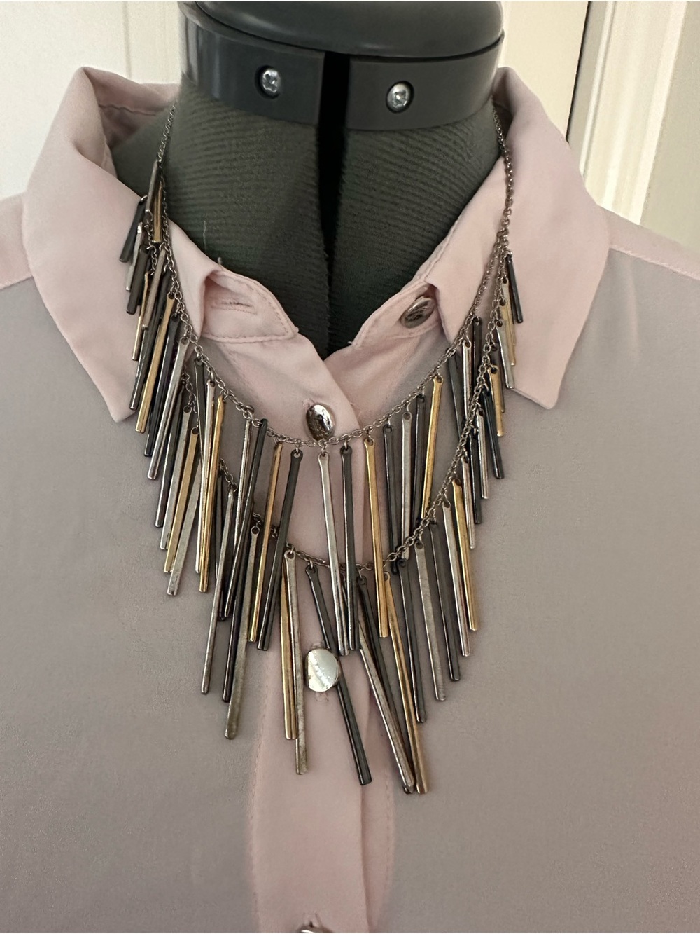 Guess Multi-Tone Gold & Gunmetal Fringe Necklace